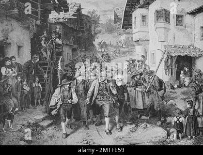 Die letzte Gruppe von Soldaten in der Tiroler Aufstand, Österreich, historische Illustration nach einem Gemälde von Franz von Defregger Stockfoto