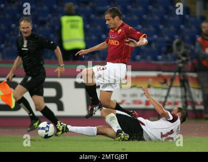 Die Spieler Roma und Reggina während des Spiels der italienischen Fußballserie A im Olympiastadion, Rom, Italien, 09-20-2008. Stockfoto