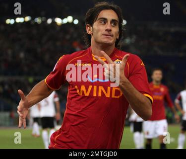 Die Spieler Roma und Reggina während des Spiels der italienischen Fußballserie A im Olympiastadion, Rom, Italien, 09-20-2008. Stockfoto