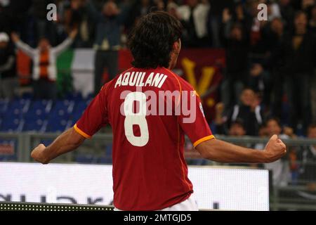 Die Spieler Roma und Reggina während des Spiels der italienischen Fußballserie A im Olympiastadion, Rom, Italien, 09-20-2008. Stockfoto