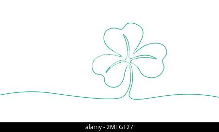Eine Zeile durchgehende Lucky Four hinterlässt Klee-Symbol-Konzept. Silhouette des St. Patrick's Day, viel Glück Tradition. Digitale weiße Skizze mit einer Linie Stock Vektor