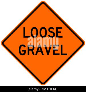 Warnschild für losen Schotter Stockfoto