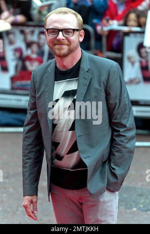 Simon Pegg tritt auf der europäischen Premiere von „Scott Pilgrim vs the World“ auf dem Empire Cinema Leicester Square auf. London, Großbritannien. 08/18/10. Stockfoto