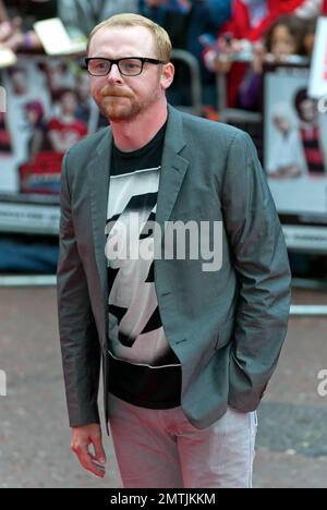 Simon Pegg tritt auf der europäischen Premiere von „Scott Pilgrim vs the World“ auf dem Empire Cinema Leicester Square auf. London, Großbritannien. 08/18/10. Stockfoto