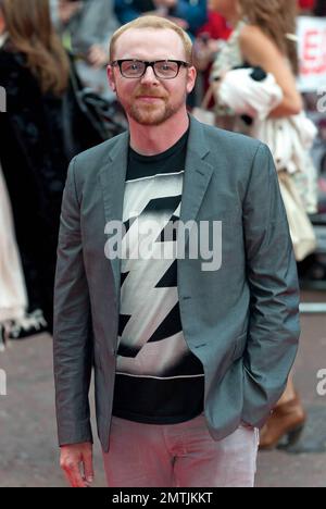 Simon Pegg tritt auf der europäischen Premiere von „Scott Pilgrim vs the World“ auf dem Empire Cinema Leicester Square auf. London, Großbritannien. 08/18/10. Stockfoto