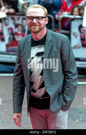 Simon Pegg tritt auf der europäischen Premiere von „Scott Pilgrim vs the World“ auf dem Empire Cinema Leicester Square auf. London, Großbritannien. 08/18/10. Stockfoto