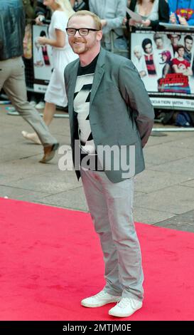 Simon Pegg tritt auf der europäischen Premiere von „Scott Pilgrim vs the World“ auf dem Empire Cinema Leicester Square auf. London, Großbritannien. 08/18/10. Stockfoto