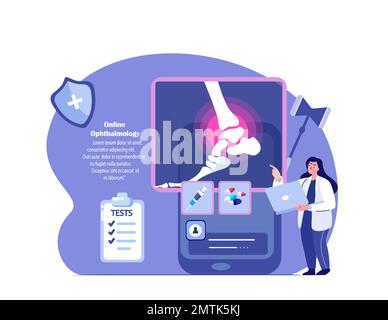 Wissenschaftler, Traumatologe Orthopäden Arzt untersuchen Knöchel, Fuß Arthritis.Arthoplastie,Osteoarthritis.Rheumatologie Forschung.Smartphone Knochen X Ray Radio Stockfoto