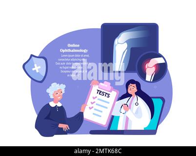 Online-Rheumatologe Traumatologe Orthopäden Arzt Beratung alte Rentnerin Patient.Schmerzen im Kniegelenk. Rentnerarthoplastik, Arthrose Stockfoto