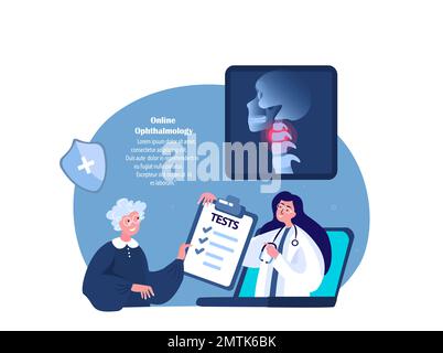 Online Rheumatologe Orthopäden Arzt Beratung Alte Rentnerin Patient.Hals,Wirbelsäulenarthritis Entzündung,Osteoarthritis Schmerz.Osteochondrosis Sp Stockfoto