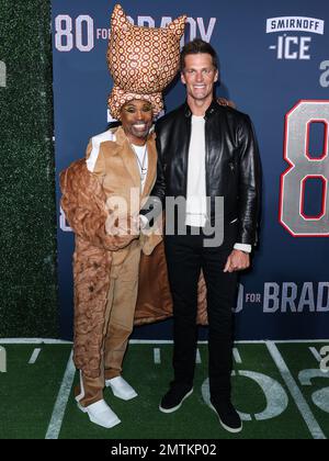 WESTWOOD, LOS ANGELES, KALIFORNIEN, USA - 31. JANUAR: Billy Porter und Tom Brady treffen am 31. Januar 2023 beim Los Angeles Premiere Screening of Paramount Pictures' '80 for Brady' im Regency Village Theatre in Westwood, Los Angeles, Kalifornien, USA ein. (Foto von Xavier Collin/Image Press Agency) Stockfoto