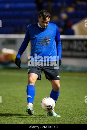 Chester, Cheshire, England. 31. Januar 2023 Chester's Kurt Willoughby, Aufwärmen während des Chester Football Club V Alfreton Town Football Club im Deva Stadium, in der National League North (Bild: ©Cody Froggatt) Stockfoto