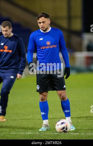 Chester, Cheshire, England. 31. Januar 2023 Chester's Kurt Willoughby, Aufwärmen während des Chester Football Club V Alfreton Town Football Club im Deva Stadium, in der National League North (Bild: ©Cody Froggatt) Stockfoto