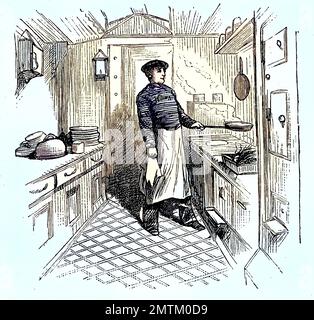 Szene auf einem englischen Auswandererschiff, die Küche, Kombüse / Scene on an English emigrant ship, the kitchen, galley, Historisch, historical, Digital verbesserte Reproduktion eines Originals aus dem 19.. Jahrhundert, genau Originaldatum nicht bekannt Stockfoto