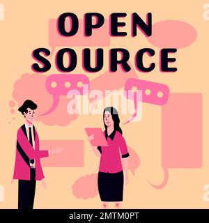 Textzeichen mit Open Source. Wort für Software, deren ursprünglicher Quellcode frei verfügbar ist Stockfoto