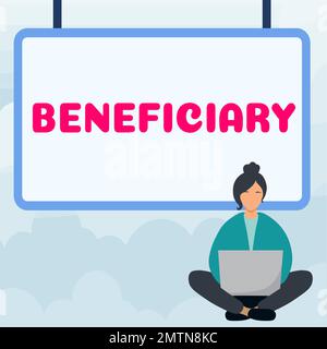 Schreiben mit Anzeige des Begünstigten für Text. Ein Wort, das auf eine Person oder ein Ding geschrieben wurde, die Hilfe oder einen Vorteil von etwas erhält Stockfoto