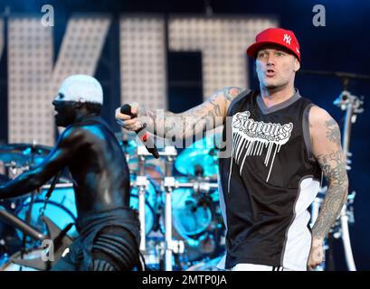 Limp Bizkit tritt beim Sonisphere Music Festival live auf. Knebworth, Großbritannien. 7/10/11. Stockfoto