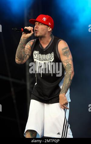 Limp Bizkit tritt beim Sonisphere Music Festival live auf. Knebworth, Großbritannien. 7/10/11. Stockfoto