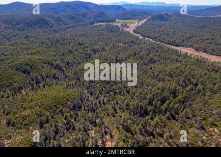 State Route 260 und Apache Sitgreaves National Forest in Arizona, USA aus der Vogelperspektive Stockfoto