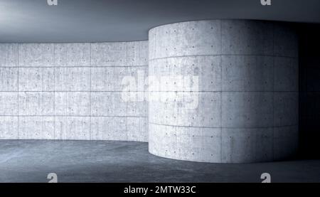 Betoninnenraum mit gebogener Wand. 3D-Rendern Stockfoto