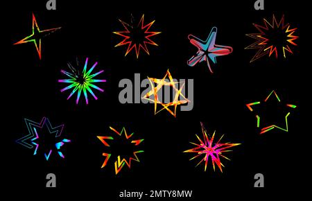 Kollektion von Sternen glitzernde leuchtende Symbole dekorative abstrakte Hintergrundmuster Website-Vorlage Vektordarstellung Stock Vektor