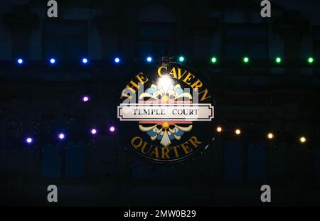 Das Temple Court Straßenschild im Liverpool Cavern Club Quarter Stockfoto