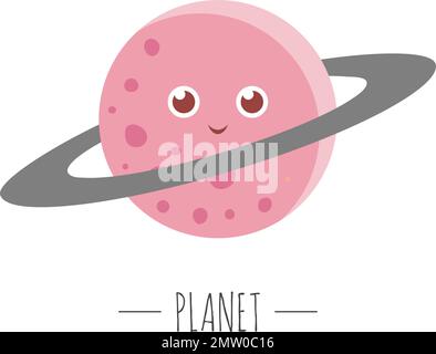 Vektordarstellung für Kinder. Helles und niedliches flaches Bild eines lächelnden Planeten, isoliert auf weißem Hintergrund. Weltraumkonzept Stock Vektor