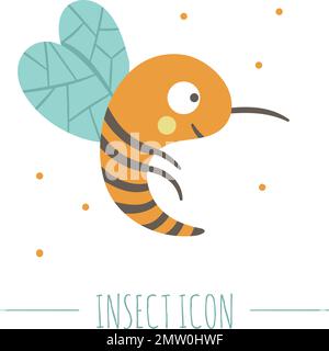 Von Hand gezogene, flache fliegende Biene. Lustiges Waldinsektensymbol. Niedliche Waldanimalistik für Kindermotive, Aufdruck, Schreibwaren Stock Vektor