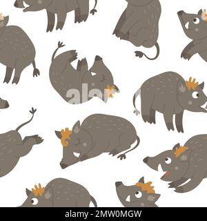 Vektornahtloses Muster handgezeichneter flacher Eber in verschiedenen Posen. Süße Wiederholungen des Hintergrunds mit Waldtieren. Süßes animalistisches Dekor für Stock Vektor