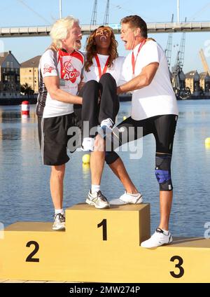 Richard Branson, Alexandra Burke und David Hasselhoff im Virgin Active London Triathlon im XL Centre. London, Großbritannien. 22. September 2012 Stockfoto