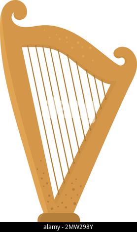 Vektor-flache, lustige Harfe. Süßes St. Patrick's Day – Instrumentenillustration. Ikone des irischen Nationalfeiertags isoliert auf weißem Hintergrund. Stock Vektor