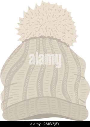 Illustration Winterkleidung. Beige Vektor-Strickmütze mit Bommel für kaltes Wetter isoliert auf weißem Hintergrund. Flachbild des Kleidungsstücks für Hea Stock Vektor