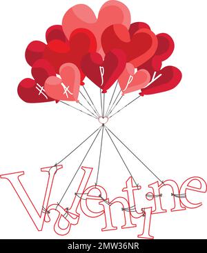 HAPPY VALENTINE TEXT AUF herzförmige Luftballons Stock Vektor