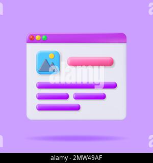 3D-Browserfenster mit Webseite Stock Vektor