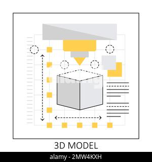 3D-Druckmodell. Web-Drucktechnologie, Prototyp-Erstellung von Vektorbildern Stock Vektor