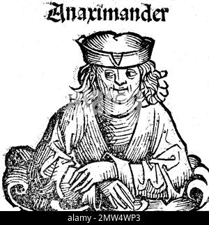 Anaximander. Portrait des vorsokratischen griechischen Philosophen Anaximander (Anaximandros; c. 610 – c. 546 v. Chr.), Hochdruck von Michel Wolgemut, 1493 Stockfoto