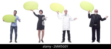 Gruppe erfolgreicher Geschäftsleute mit Kommentaren Stockfoto