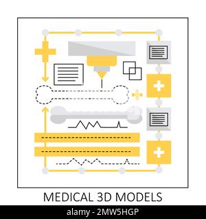 Medizinische 3D-Modelle. Klinisch-wissenschaftlicher 3D-Drucker, Vektordarstellung des Body-3D-Scanners Stock Vektor