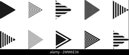 Symbolsatz aus schwarzen Pfeilen mit verschiedenen geometrischen Mustern. Darstellung des Pfeilsymbols Stock Vektor