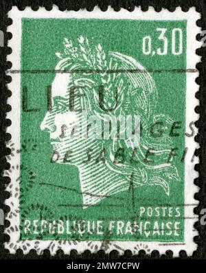 TIMBRE OBLITERES MARIANNE VERTE. POSTES. RÉPUBLIQUE FRANCAISE. 0,30 Stockfoto