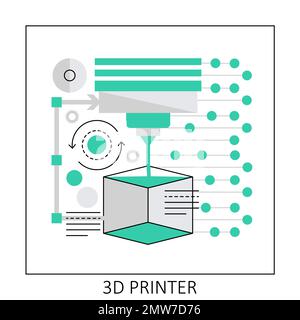 3D-Druckertechnologie. Modellieren von Webgrafiken, Drucken von Augmented-Reality-Vektorgrafiken Stock Vektor