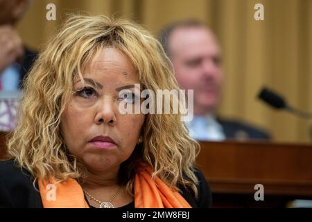 Washington, Vereinigte Staaten Von Amerika. 01. Februar 2023. Die Vertreterin der Vereinigten Staaten Lucy McBath (Demokrat von Georgien) nimmt am Mittwoch, den 1. Februar 2023, an einer Anhörung des House Committee on the Judiciary Hearing „The Biden Border Crisis: Part I“ im Rayburn House Office Building in Washington, DC, Teil. Kredit: Rod Lamkey/CNP/Sipa USA Kredit: SIPA USA/Alamy Live News Stockfoto