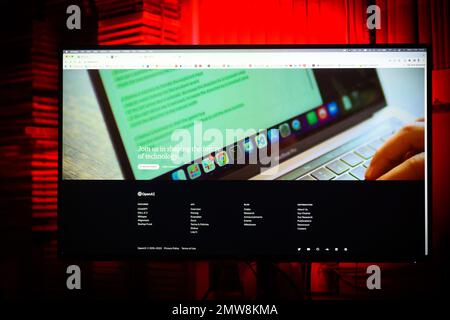 Die OpenAI-Website wurde auf dem Computer geöffnet. OpenAI ist das Unternehmen hinter dem künstlichen Intelligenz-bot ChatGPT und das beste Modell für die Erstellung digitaler, fotorealistischer Bilder – DALL E. Foto: Davor Puklavec/PIXSELL Stockfoto