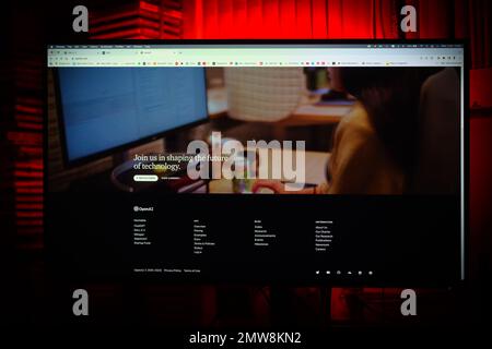 Die OpenAI-Website wurde auf dem Computer geöffnet. OpenAI ist das Unternehmen hinter dem künstlichen Intelligenz-bot ChatGPT und das beste Modell für die Erstellung digitaler, fotorealistischer Bilder – DALL E. Foto: Davor Puklavec/PIXSELL Stockfoto