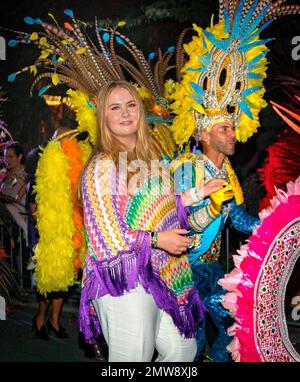 Oranjestad, Aruba. 31. Januar 2023. Prinzessin Amalia aus den Niederlanden am 31. Januar 2023 auf der Plaza Padu in Oranjestad, um am 3. Tag des Besuchs des Caribbean Credit: Albert Nieboer/Netherlands OUT/Point de Vue OUT/dpa/Alamy Live News am Bon Bini Aruba Festival teilzunehmen Stockfoto