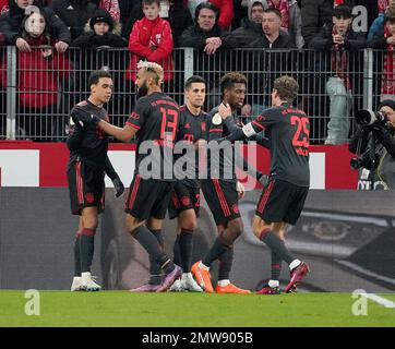 Mainz, Deutschland. 02. Februar 2023. 2. Februar 2023, MEWA Arena, Mainz, GER, DFB Cup, 1.FSV FSV FSV Mainz 05 vs. FC Bayern München, Jamal Musiala (München) freut sich über das Ziel von 0:2 Punkten: dpa/Alamy Live News Stockfoto