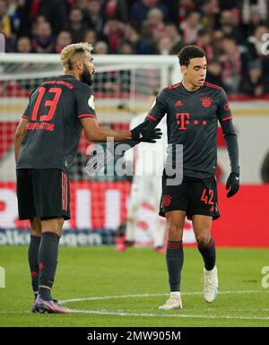 Mainz, Deutschland. 02. Februar 2023. 2. Februar 2023, MEWA Arena, Mainz, GER, DFB Cup, 1.FSV FSV FSV Mainz 05 vs. FC Bayern München, Jamal Musiala (München) freut sich über das Ziel von 0:2 Punkten: dpa/Alamy Live News Stockfoto