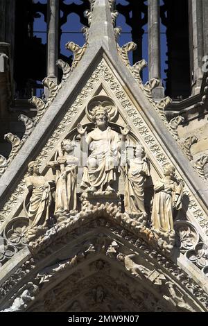 Reims, Francja, Frankreich, Cathédrale Notre-Dame, Kathedrale unserer Lieben Frau, Kathedrale, der umzäunte Christus, Westfassade, Südportal Stockfoto