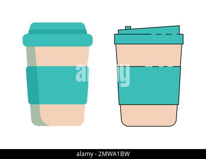 Blauer Pappbecher. Tassen für heißen Kaffee und Tee. Behälter mit Getränken für Kaffee, Kaffee oder Tee, Illustration Stock Vektor