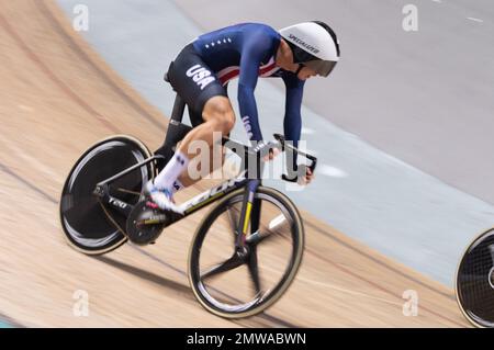 Gavin Hoover vom Team USA während des Herrenpunktwettbewerbs, UCI Track Cycling World Championships 2022. Stockfoto